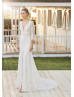 Three Quarter Sleeves Ivory Lace Sexy Slit Wedding Dress